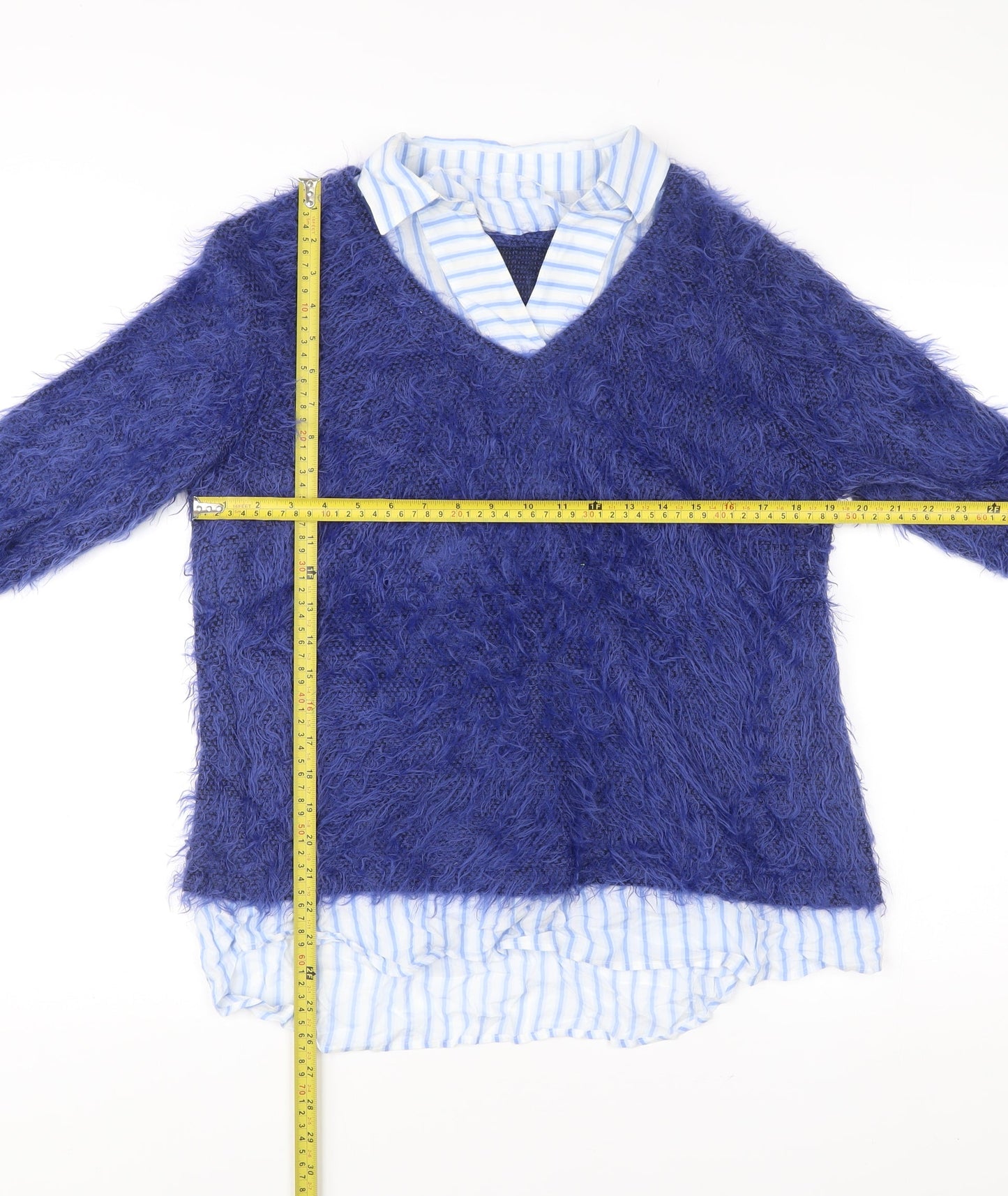 Just White Women Blue Size 14 V-Neck Pullover Jumper