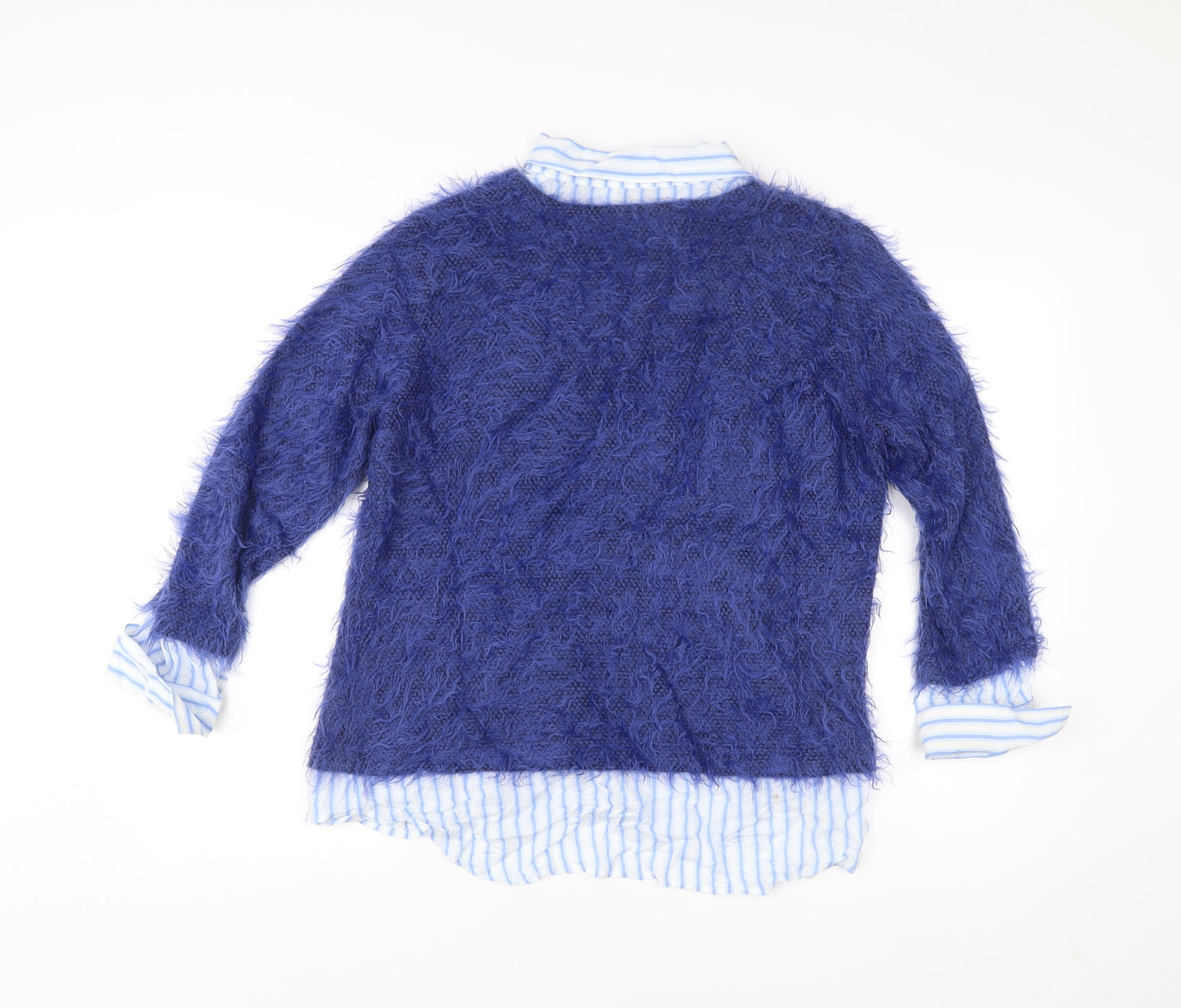 Just White Women Blue Size 14 V-Neck Pullover Jumper