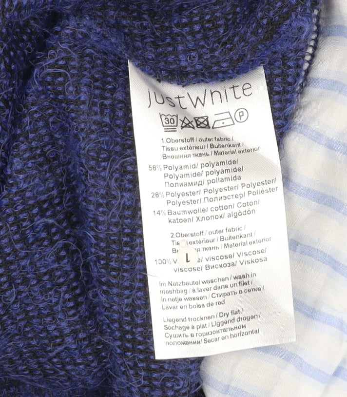 Just White Women Blue Size 14 V-Neck Pullover Jumper