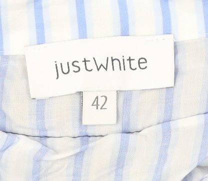 Just White Women Blue Size 14 V-Neck Pullover Jumper