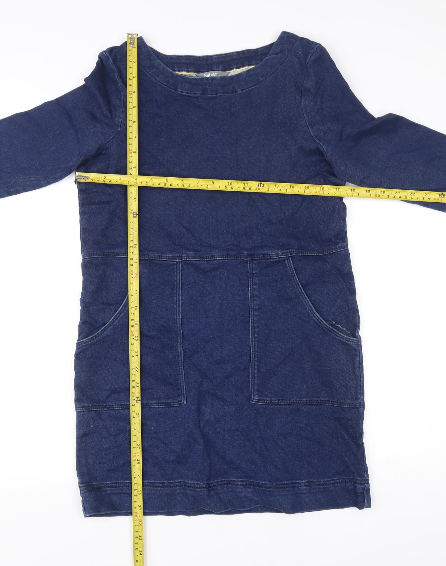 Nutmeg Women’s Blue Shift Denim Dress Size 8 Knee Length 3/4 Sleeve