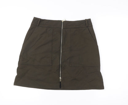 River Island Women’s Green Short Pencil Skirt Size 12 High Rise Zip
