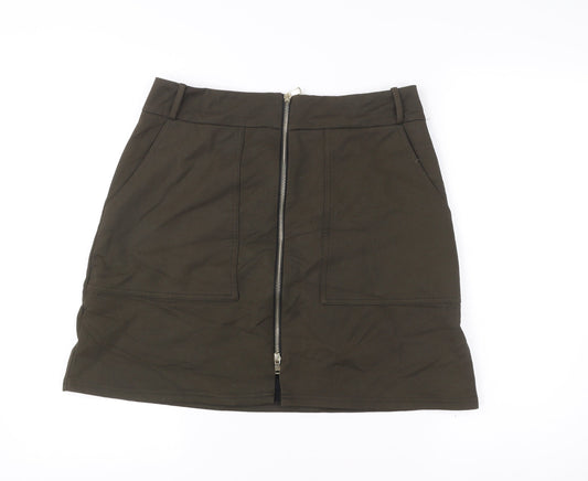 River Island Women’s Green Short Pencil Skirt Size 12 High Rise Zip