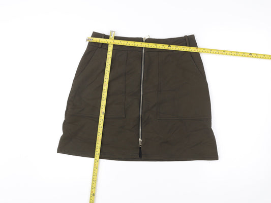 River Island Women’s Green Short Pencil Skirt Size 12 High Rise Zip