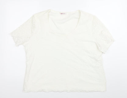 Bonmarché Womens White Lace Blouse XL Short Sleeve Scoop Neck