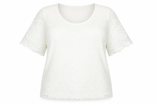 Bonmarché Womens White Lace Blouse XL Short Sleeve Scoop Neck