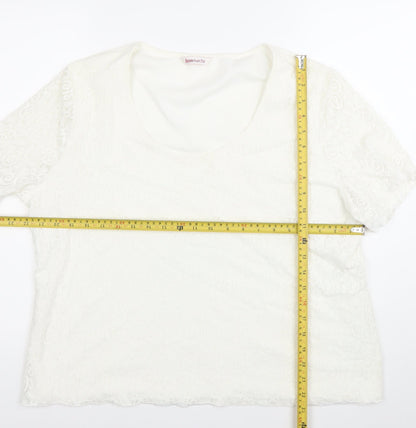 Bonmarché Womens White Lace Blouse XL Short Sleeve Scoop Neck