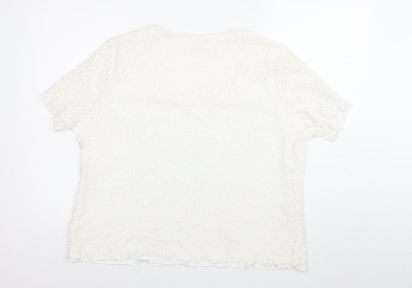 Bonmarché Womens White Lace Blouse XL Short Sleeve Scoop Neck