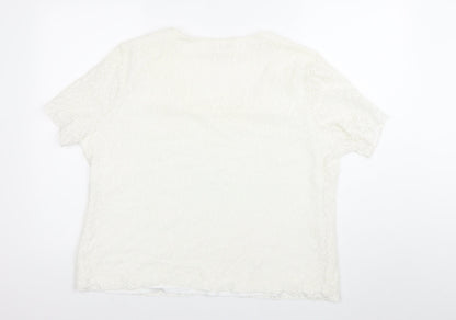 Bonmarché Womens White Lace Blouse XL Short Sleeve Scoop Neck