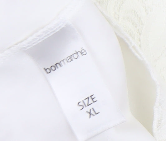 Bonmarché Womens White Lace Blouse XL Short Sleeve Scoop Neck