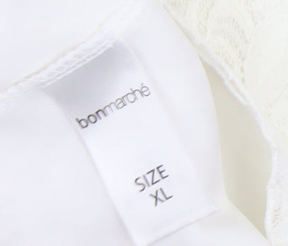 Bonmarché Womens White Lace Blouse XL Short Sleeve Scoop Neck