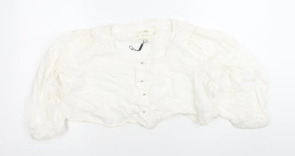 Noa Noa Women’s White Cotton Cropped Blouse Size M Puff Sleeve