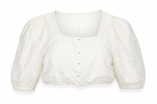 Noa Noa Women’s White Cotton Cropped Blouse Size M Puff Sleeve