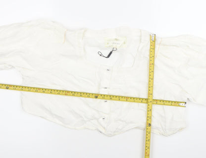 Noa Noa Women’s White Cotton Cropped Blouse Size M Puff Sleeve