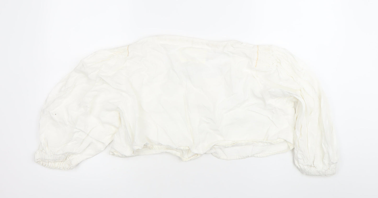 Noa Noa Women’s White Cotton Cropped Blouse Size M Puff Sleeve
