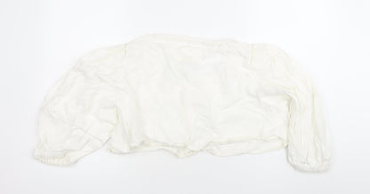 Noa Noa Women’s White Cotton Cropped Blouse Size M Puff Sleeve
