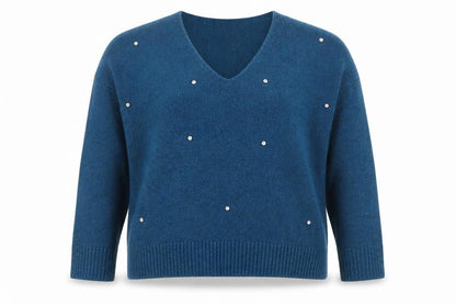 Marks and Spencer Womens Blue Beaded V-Neck Pullover Jumper Size 10