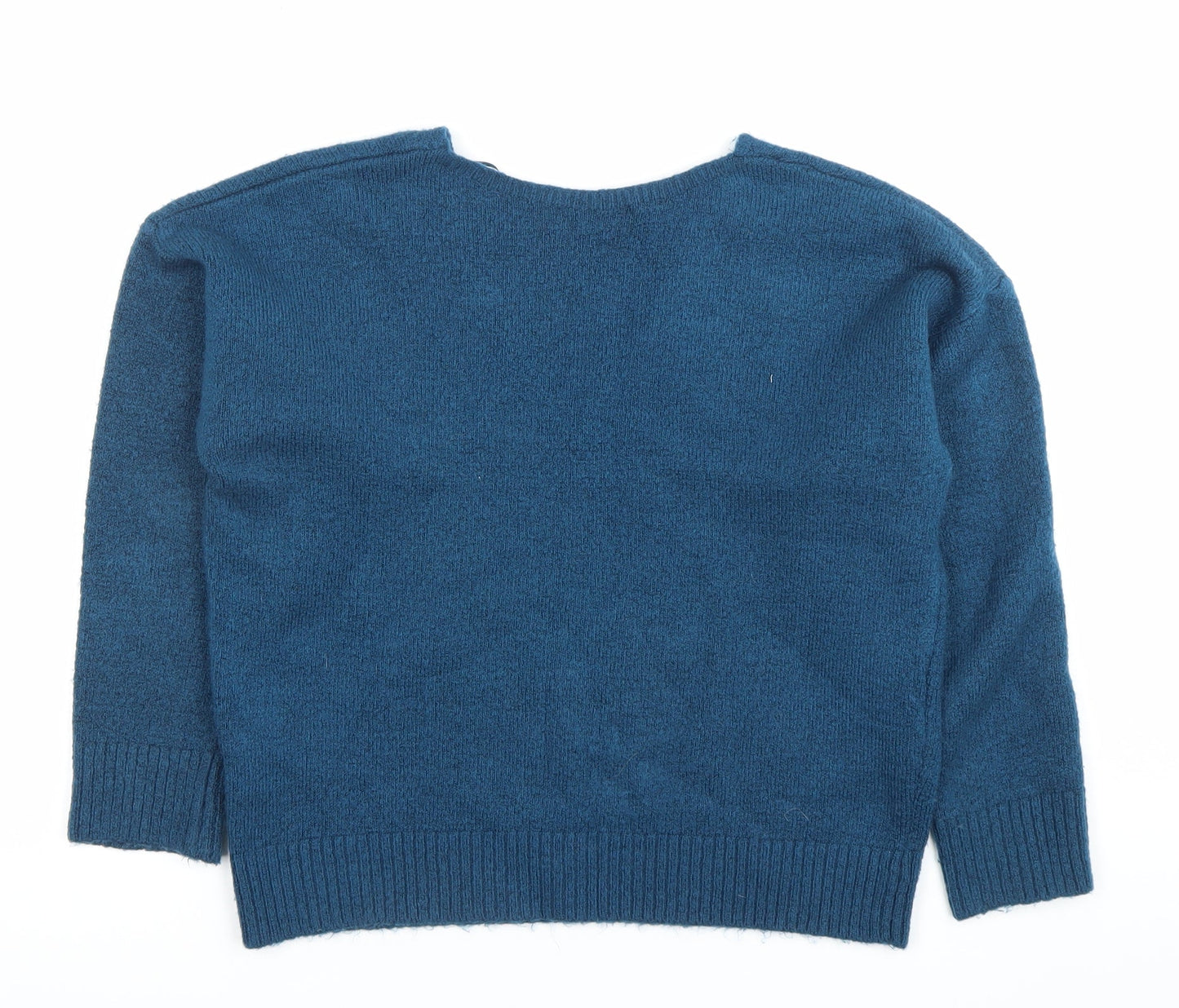 Marks and Spencer Womens Blue Beaded V-Neck Pullover Jumper Size 10