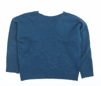 Marks and Spencer Womens Blue Beaded V-Neck Pullover Jumper Size 10