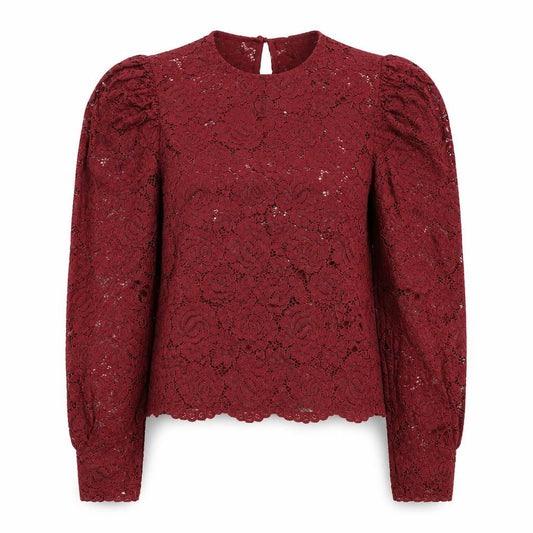 Primark Women’s Red Lace Blouse Size 8 Puff Sleeve Tunic Party Top
