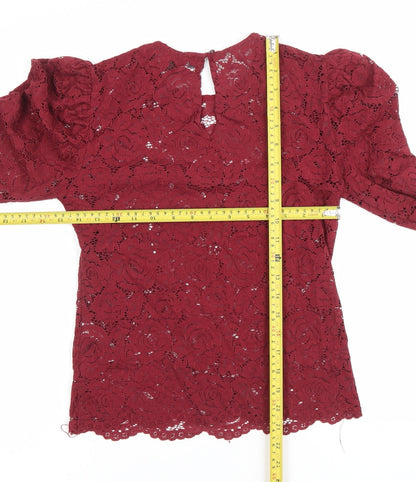 Primark Women’s Red Lace Blouse Size 8 Puff Sleeve Tunic Party Top