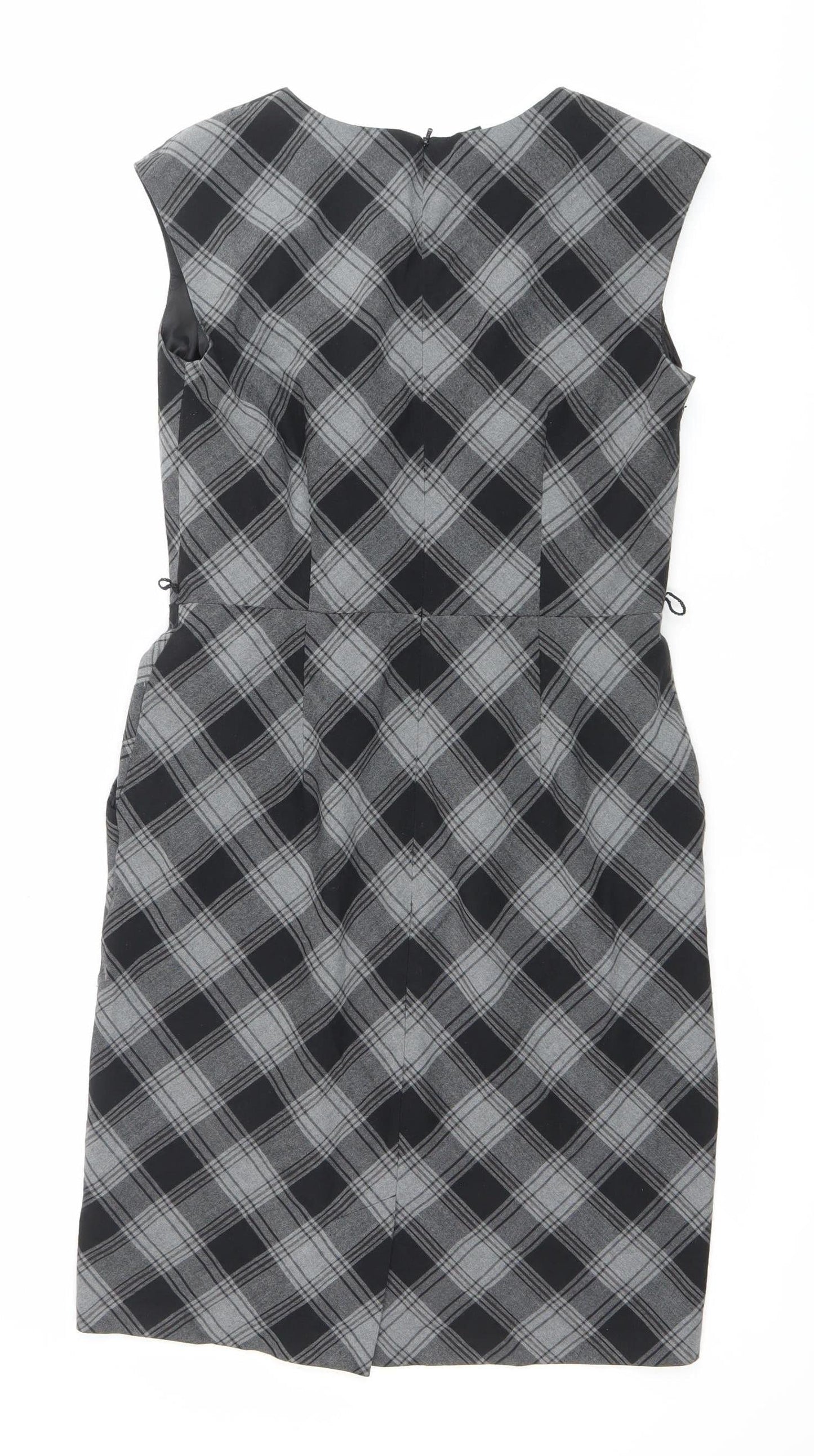 AB Studio Women’s Grey Check Sheath Dress Size 6 Sleeveless Workwear