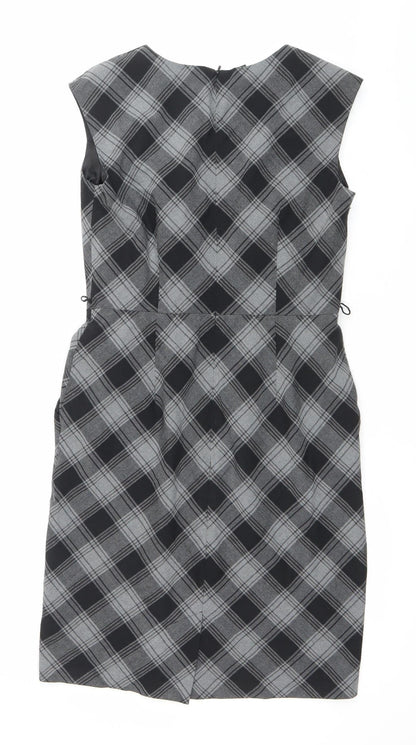 AB Studio Women’s Grey Check Sheath Dress Size 6 Sleeveless Workwear