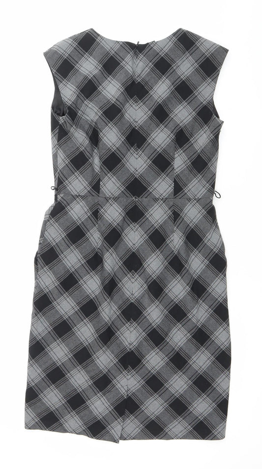 AB Studio Women’s Grey Check Sheath Dress Size 6 Sleeveless Workwear