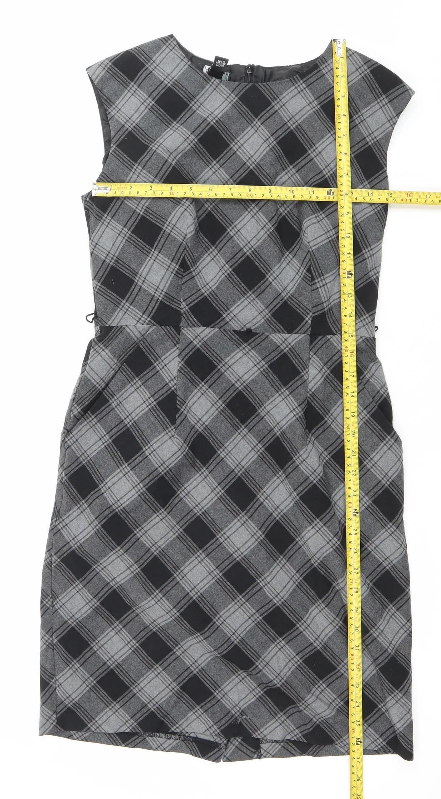 AB Studio Women’s Grey Check Sheath Dress Size 6 Sleeveless Workwear