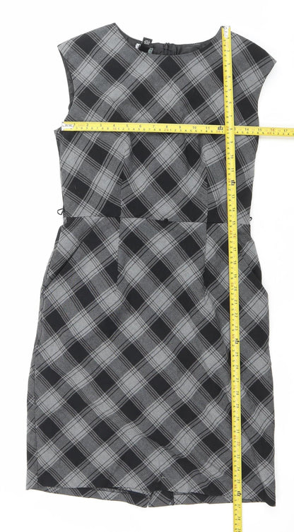 AB Studio Women’s Grey Check Sheath Dress Size 6 Sleeveless Workwear