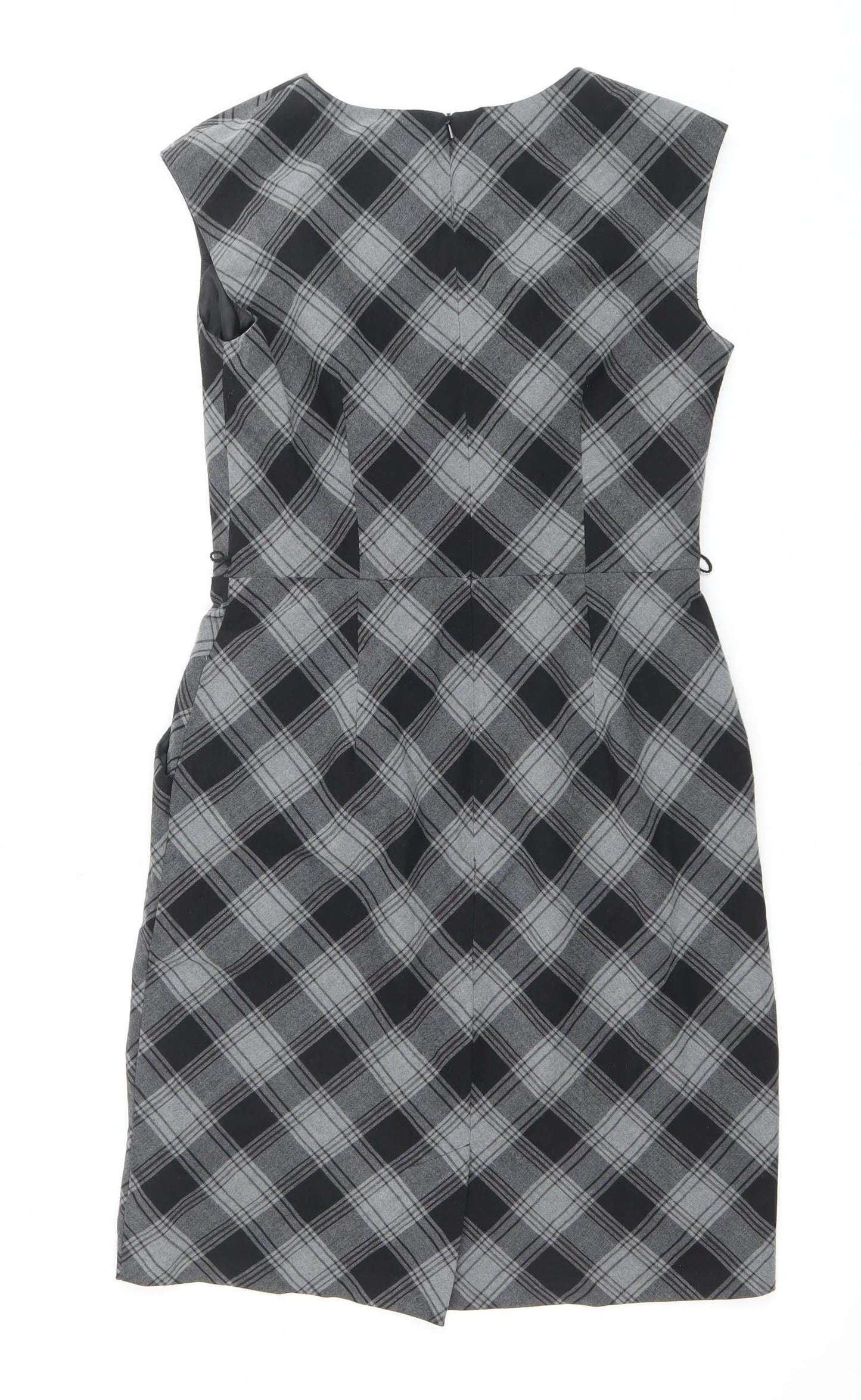 AB Studio Women’s Grey Check Sheath Dress Size 6 Sleeveless Workwear