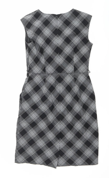 AB Studio Women’s Grey Check Sheath Dress Size 6 Sleeveless Workwear