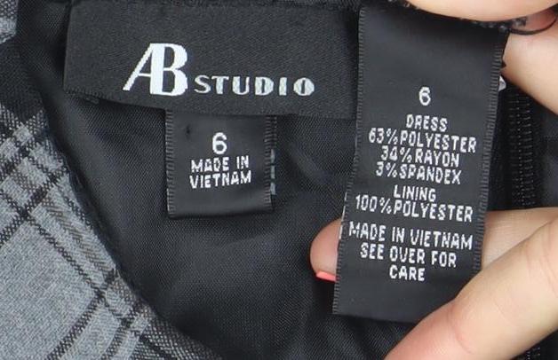 AB Studio Women’s Grey Check Sheath Dress Size 6 Sleeveless Workwear
