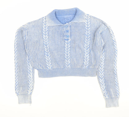 Cider Womens Blue XL Collared Henley Cable Knit Jumper