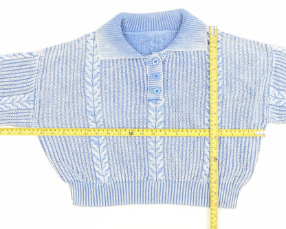 Cider Womens Blue XL Collared Henley Cable Knit Jumper