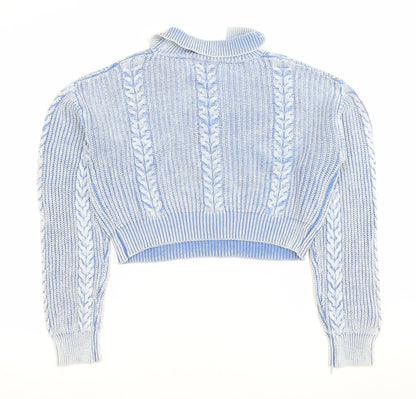 Cider Womens Blue XL Collared Henley Cable Knit Jumper