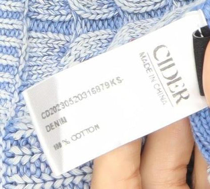 Cider Womens Blue XL Collared Henley Cable Knit Jumper