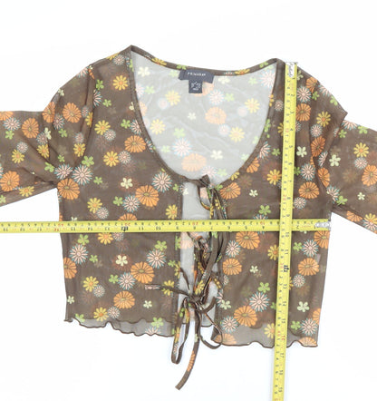Primark Women’s Brown Floral Sheer Cropped Blouse Scoop Neck Size S