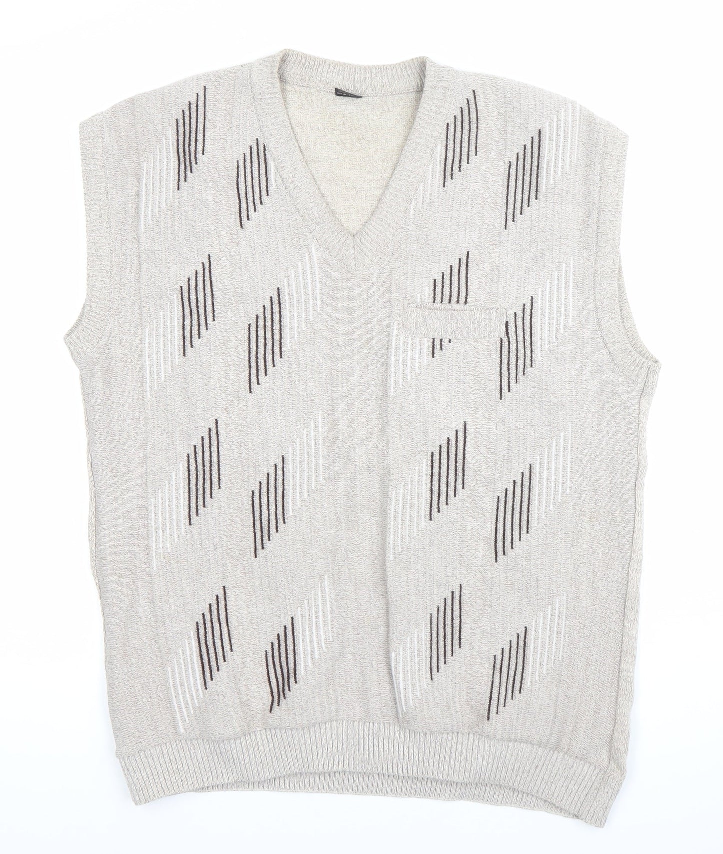 mai-ly Men’s Beige XL Sleeveless Knit Geometric Jumper Vest