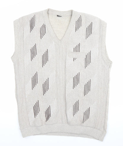 mai-ly Men’s Beige XL Sleeveless Knit Geometric Jumper Vest
