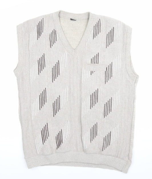 mai-ly Men’s Beige XL Sleeveless Knit Geometric Jumper Vest
