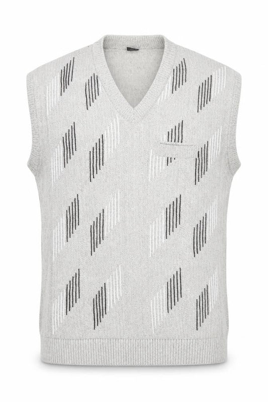 mai-ly Men’s Beige XL Sleeveless Knit Geometric Jumper Vest