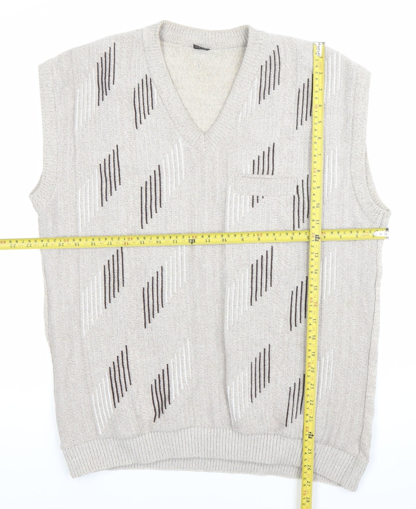 mai-ly Men’s Beige XL Sleeveless Knit Geometric Jumper Vest