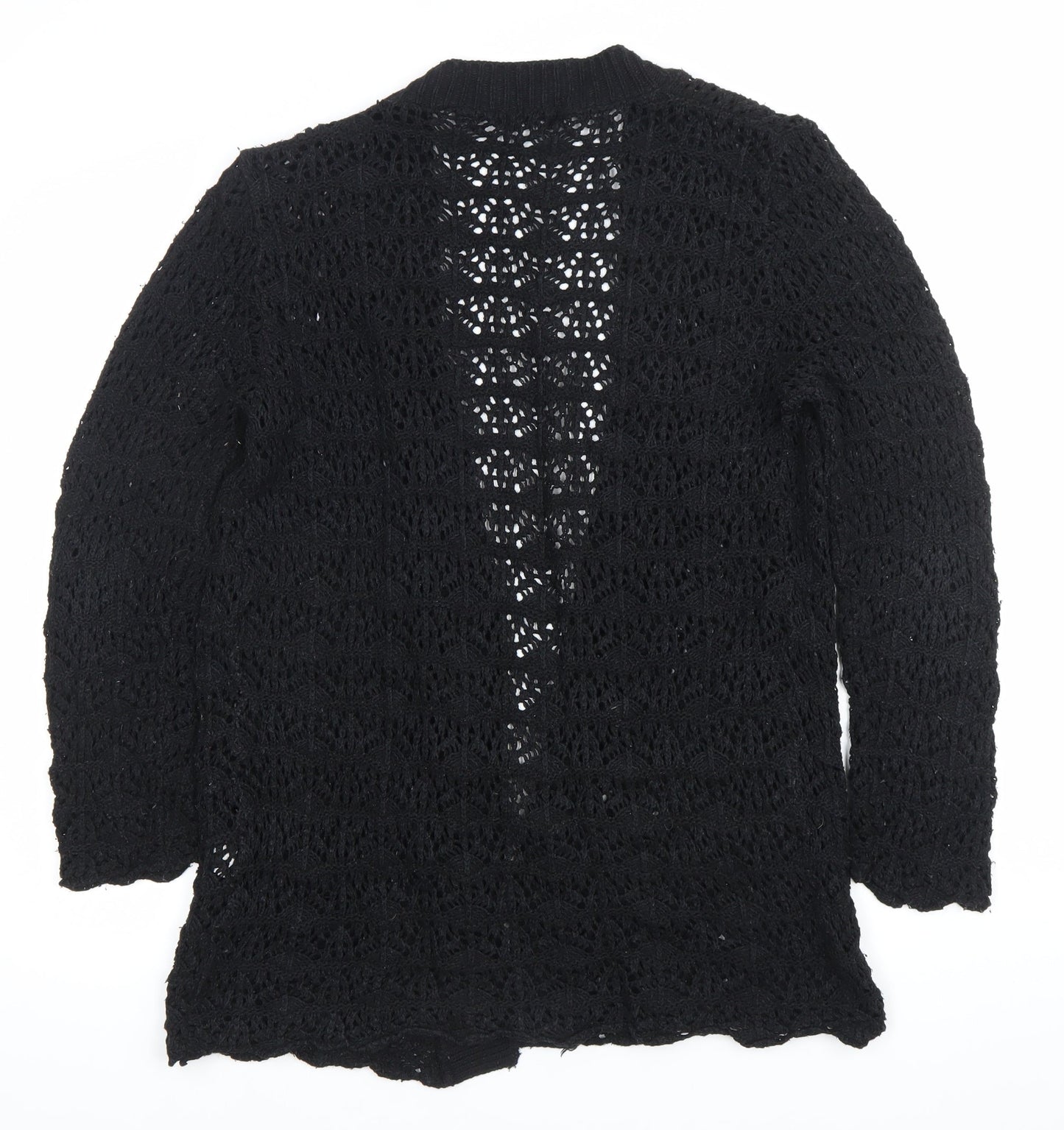Glimpse Design Unisex Black Open-Knit Crochet Cardigan M V-Neck