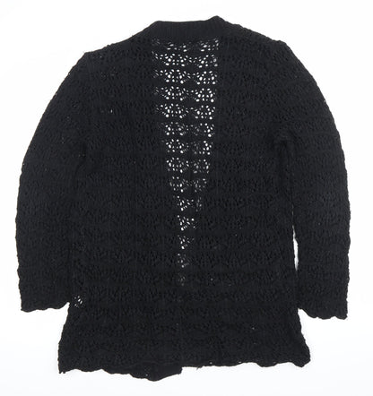 Glimpse Design Unisex Black Open-Knit Crochet Cardigan M V-Neck