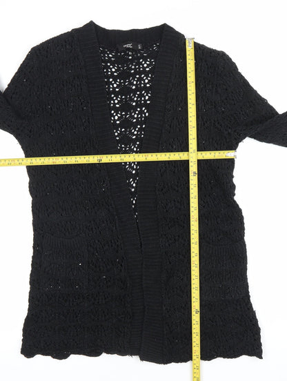 Glimpse Design Unisex Black Open-Knit Crochet Cardigan M V-Neck
