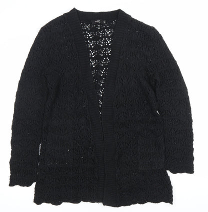 Glimpse Design Unisex Black Open-Knit Crochet Cardigan M V-Neck