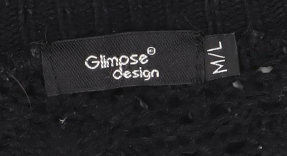 Glimpse Design Unisex Black Open-Knit Crochet Cardigan M V-Neck