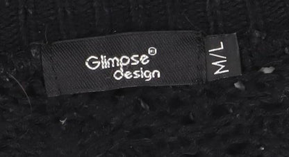 Glimpse Design Unisex Black Open-Knit Crochet Cardigan M V-Neck