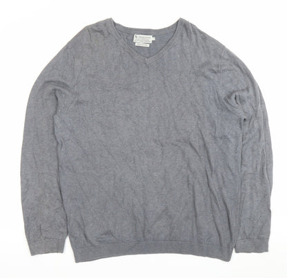 Tu Mens Grey Cotton V-Neck Pullover Jumper Size L